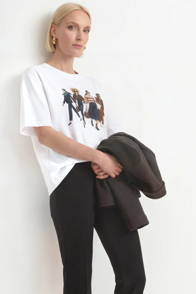Gentle Fit T-Shirt with Women Print, white