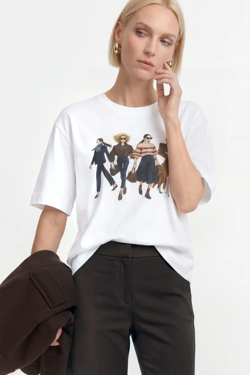 Gentle Fit T-Shirt with Women Print, white