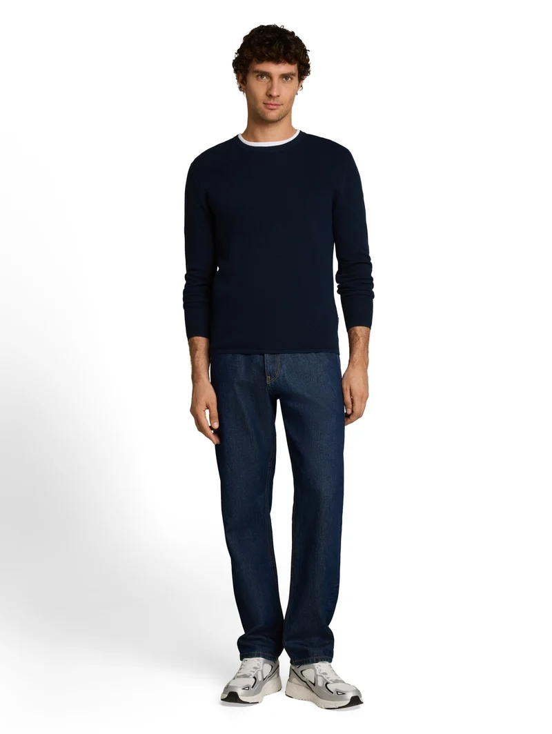 basic structred crew neck knit, sky captain blue
