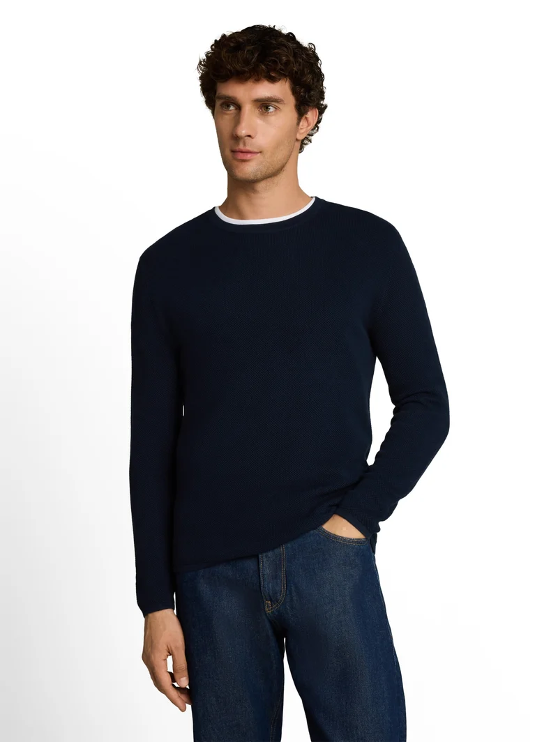 basic structred crew neck knit, sky captain blue