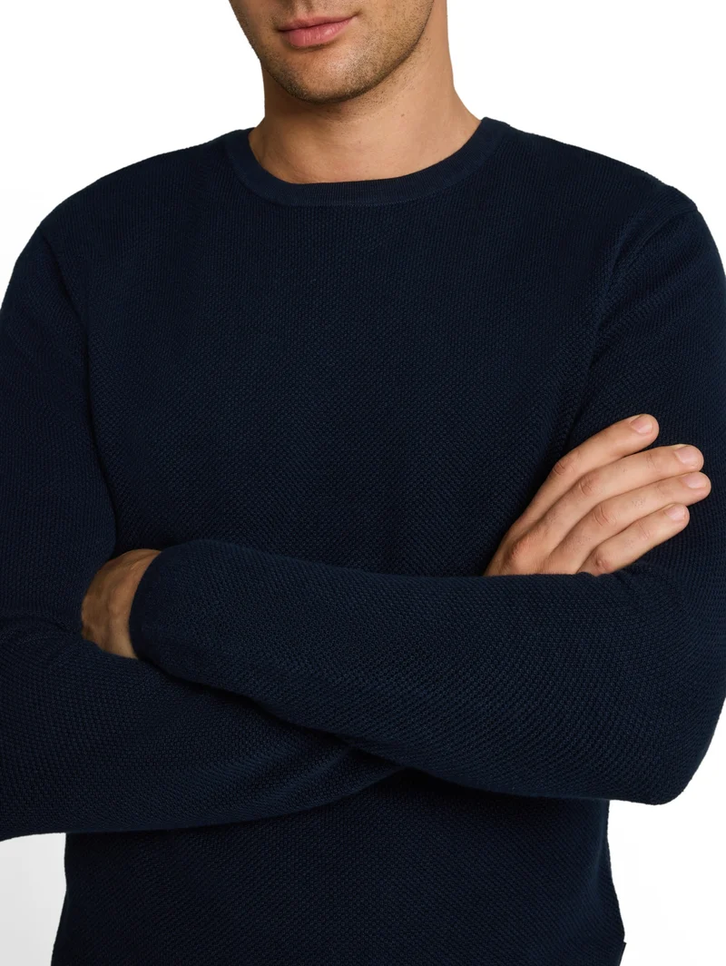basic structred crew neck knit, sky captain blue