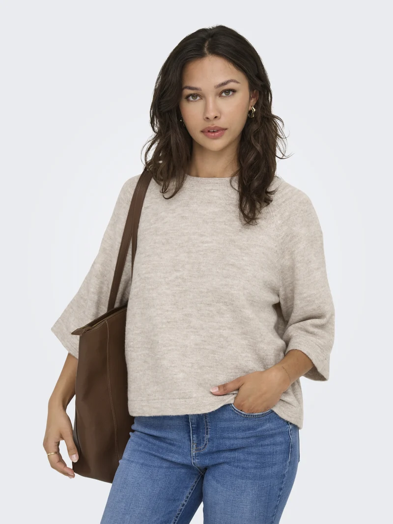 ONLSIMONI 3/4 PULLOVER KNT NOOS, Pumice Stone/MELANGE