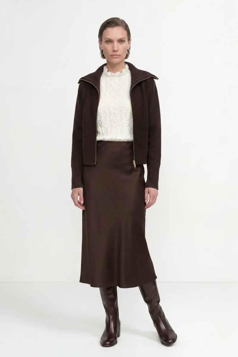 Satin Midi Skirt, chocolate torte