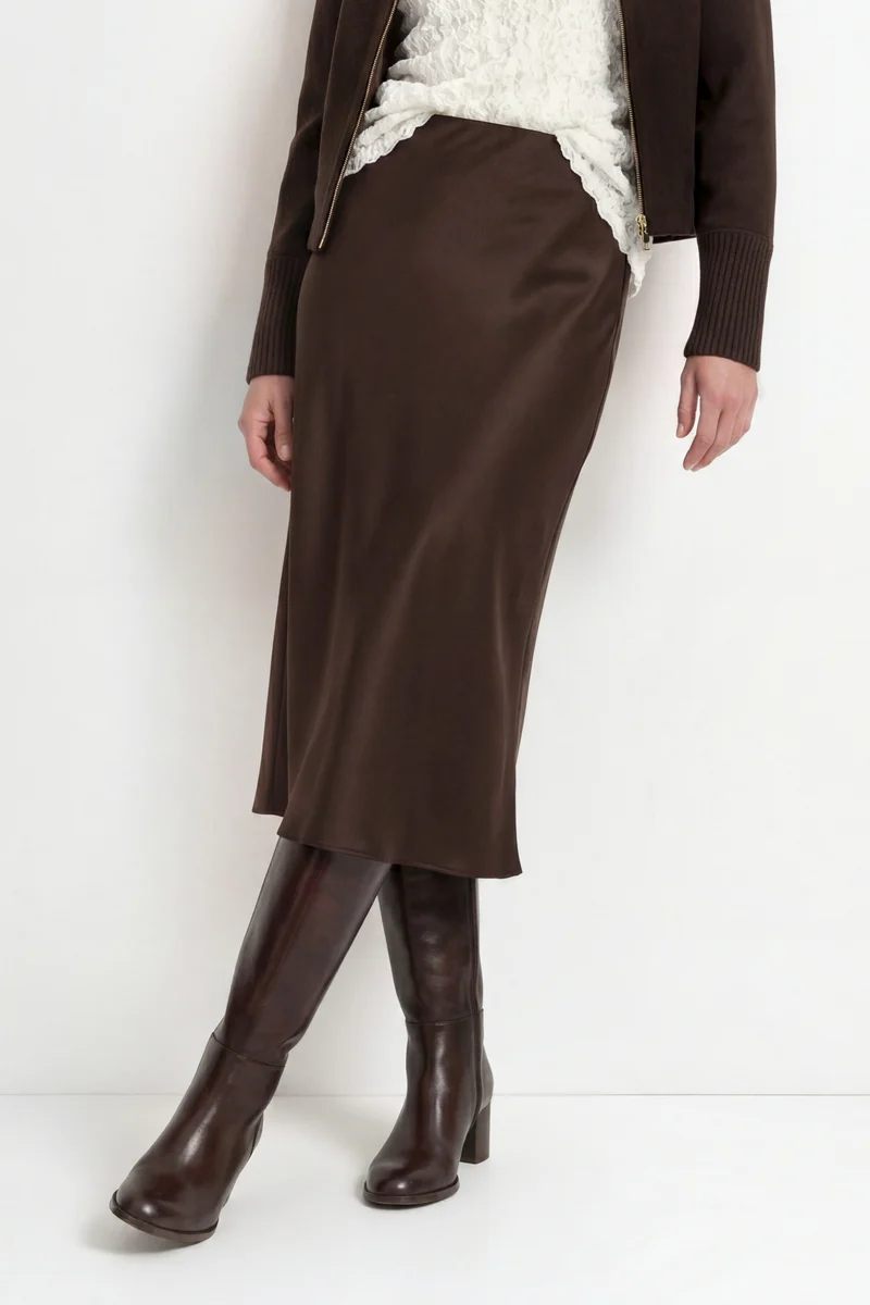 Satin Midi Skirt, chocolate torte
