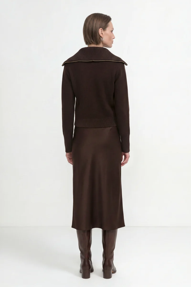 Satin Midi Skirt, chocolate torte
