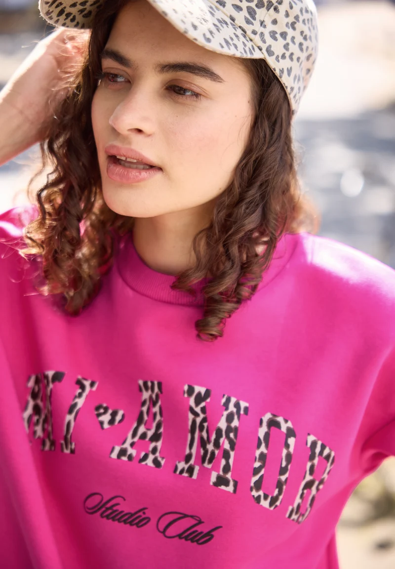 Studio Loose Fit Crewneck w. P, ruby raspberry