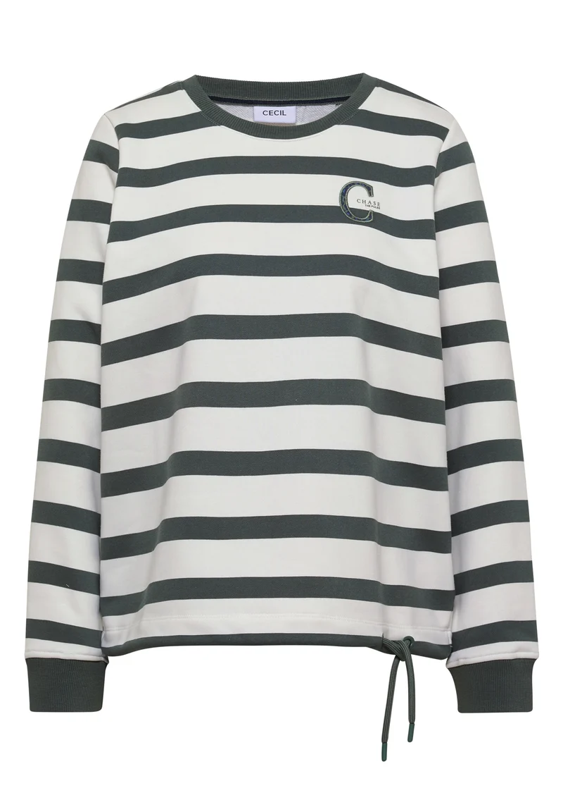 Striped Sweatshirt w. embroide, dried olive green
