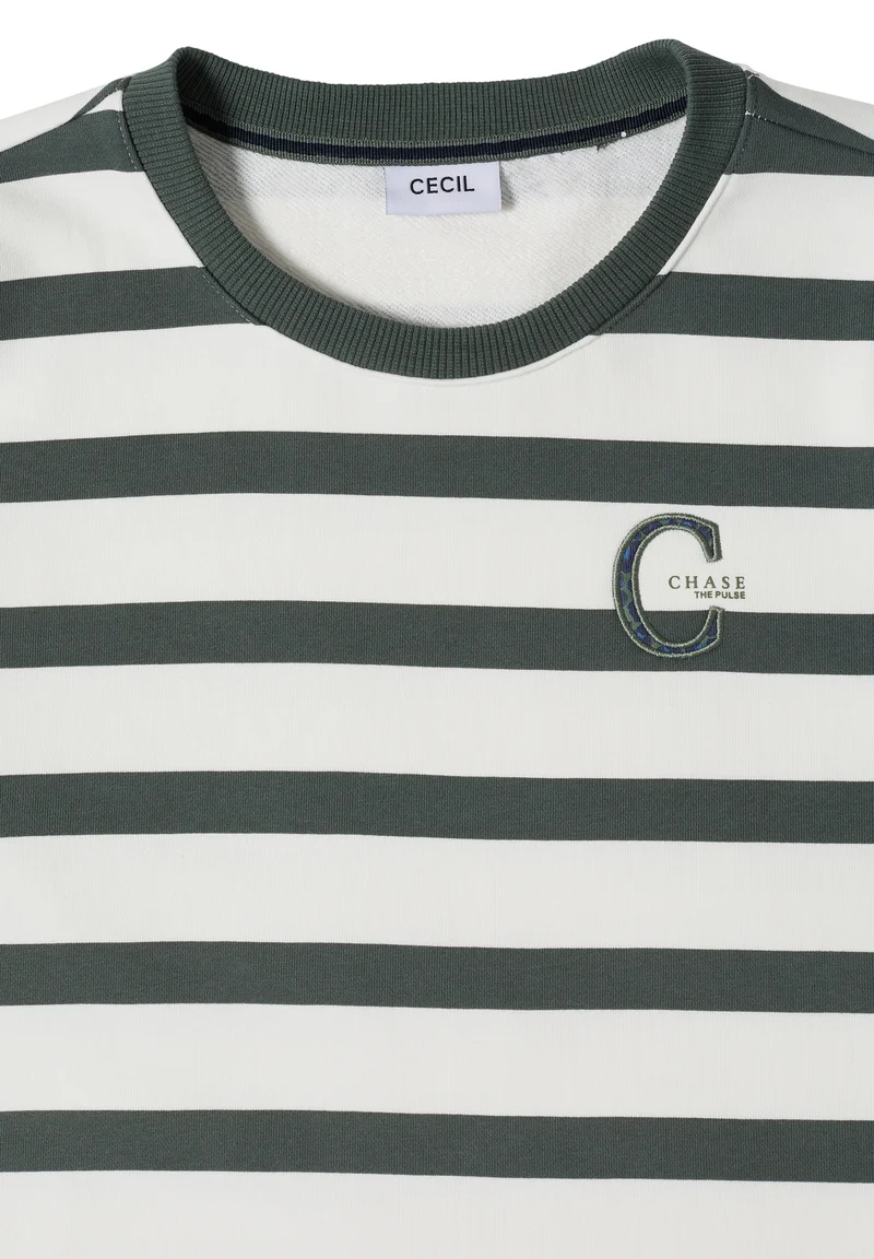 Striped Sweatshirt w. embroide, dried olive green
