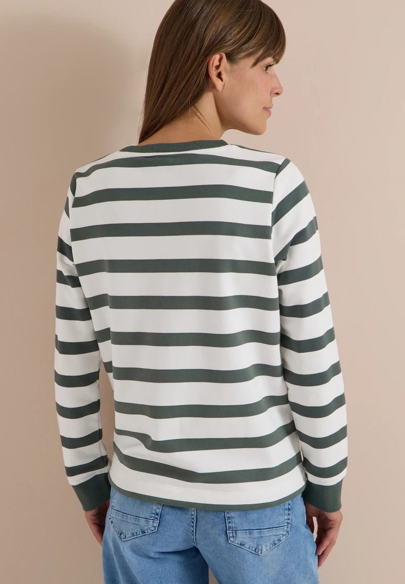 Striped Sweatshirt w. embroide, dried olive green