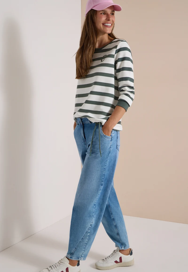 Striped Sweatshirt w. embroide, dried olive green