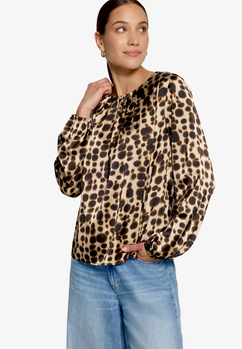 Bluse Kurz 1/1 Arm, Beige/Brown