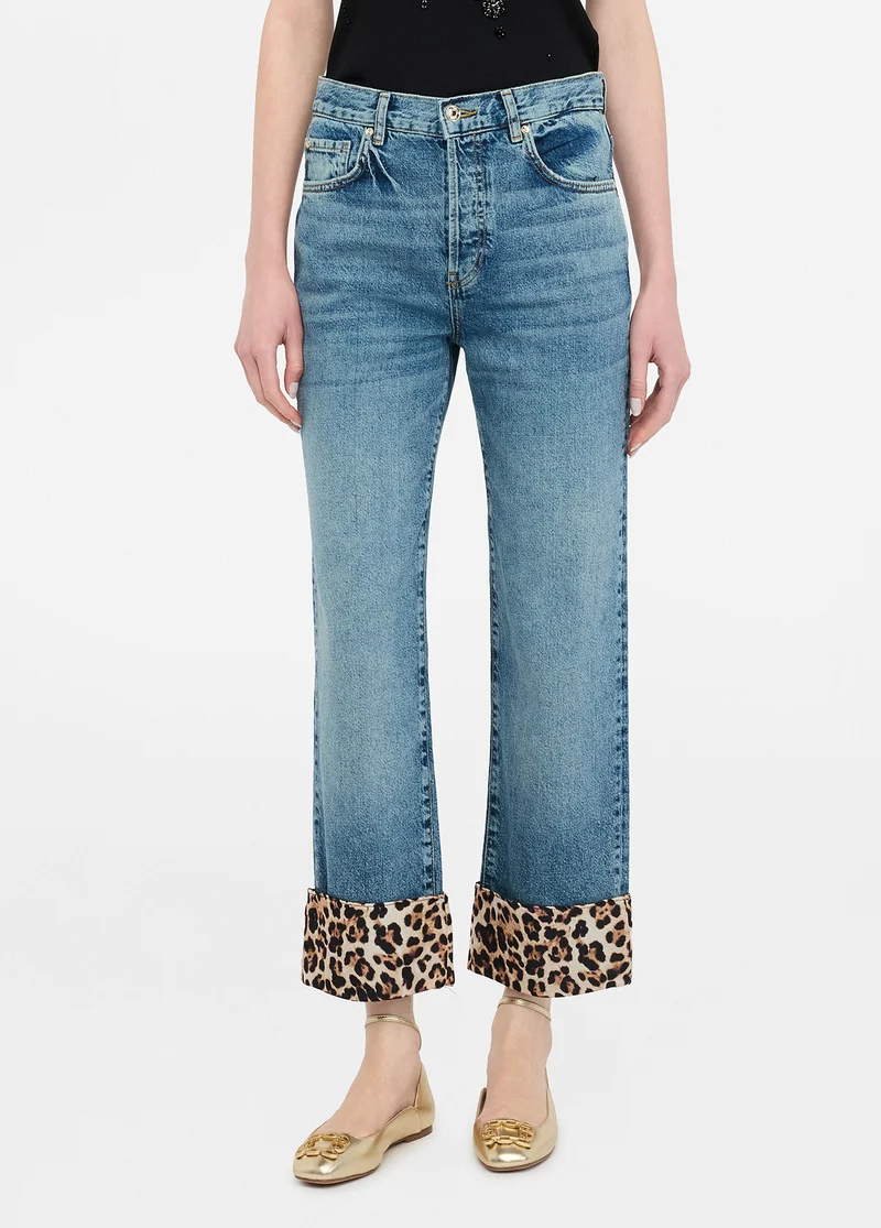 Jeans with animal-print turn-ups