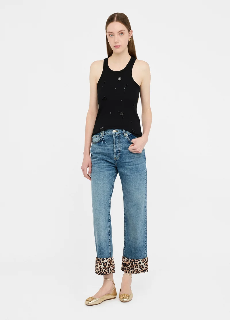 Jeans with animal-print turn-ups