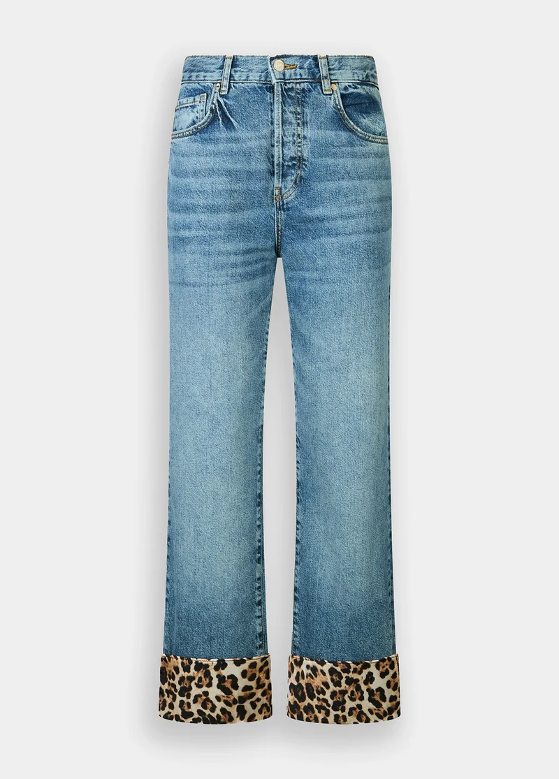 Jeans with animal-print turn-ups