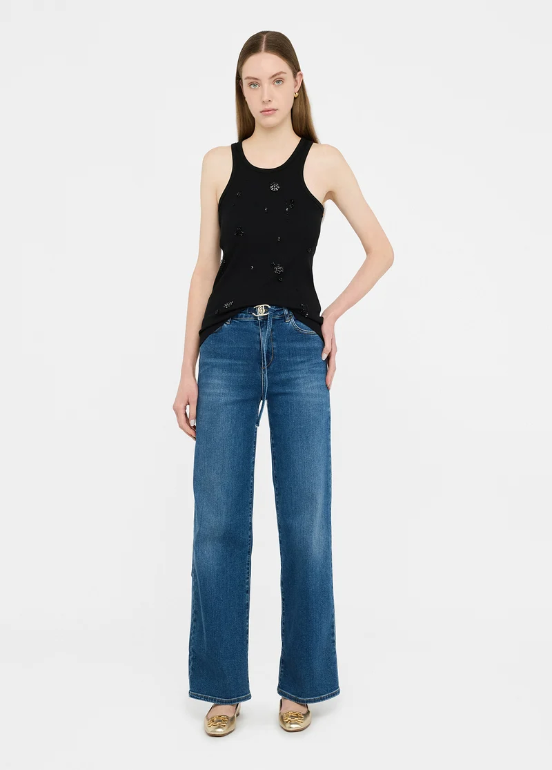 Cropped Flared Jeans with Belt