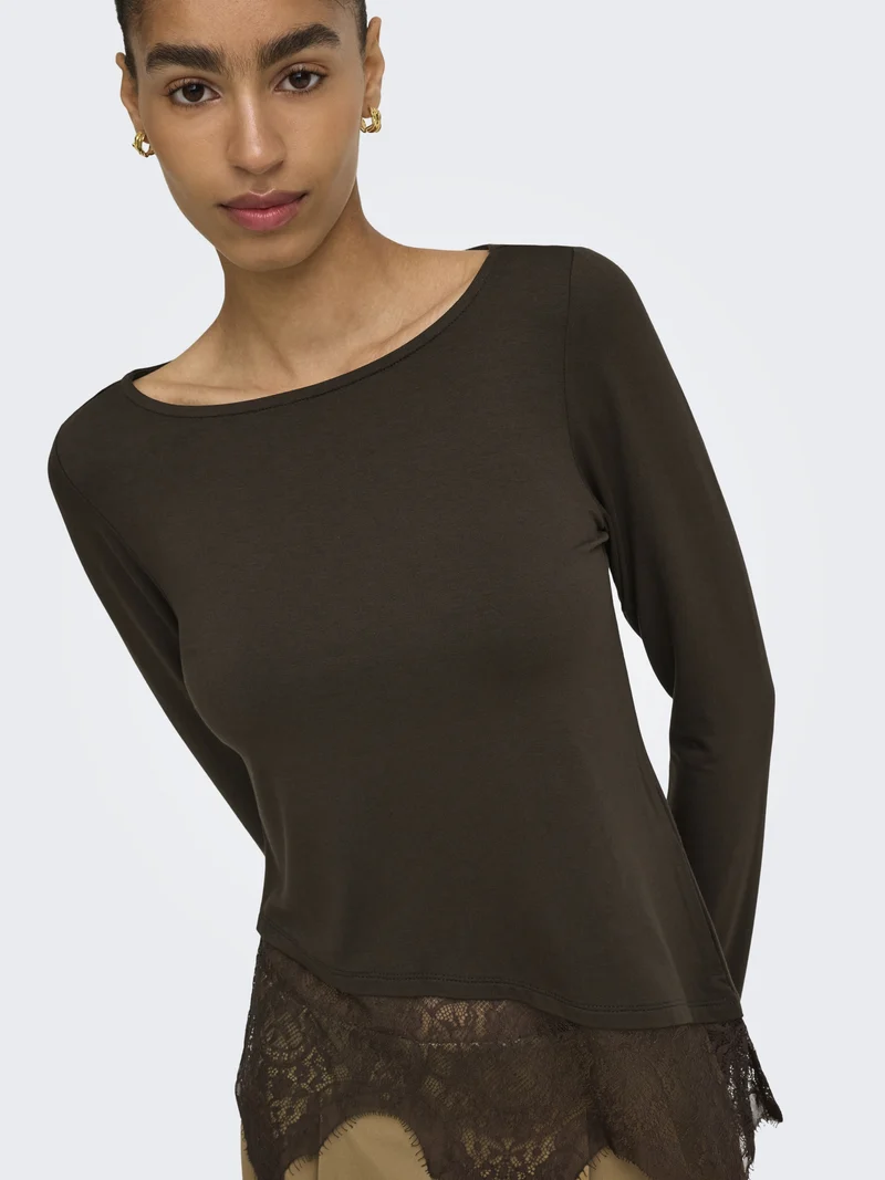 ONLLAILA LS LACE MIX TOP JRS, Coffee Bean