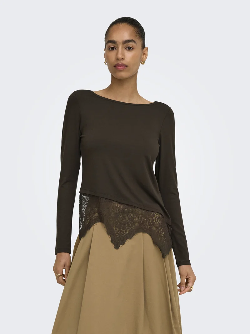 ONLLAILA LS LACE MIX TOP JRS, Coffee Bean