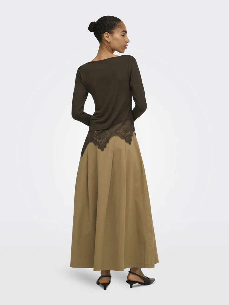 ONLLAILA LS LACE MIX TOP JRS, Coffee Bean