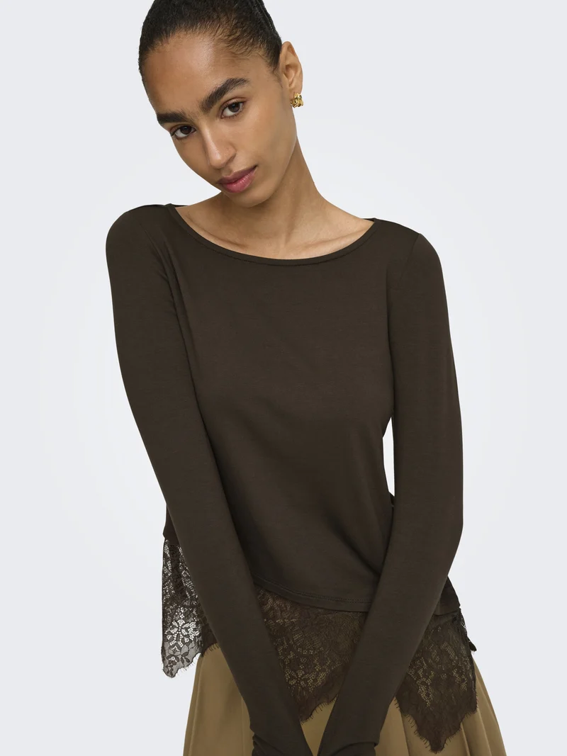 ONLLAILA LS LACE MIX TOP JRS, Coffee Bean
