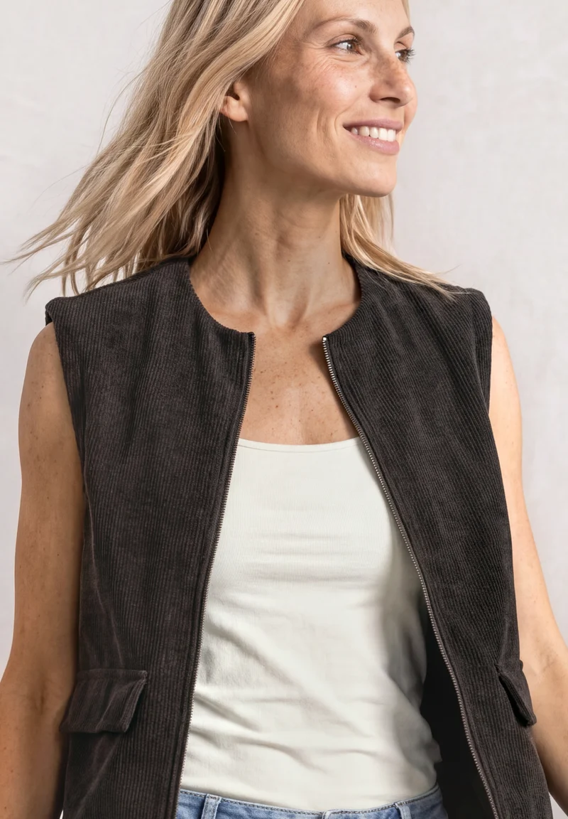 LTD QR cord look vest, black coffee