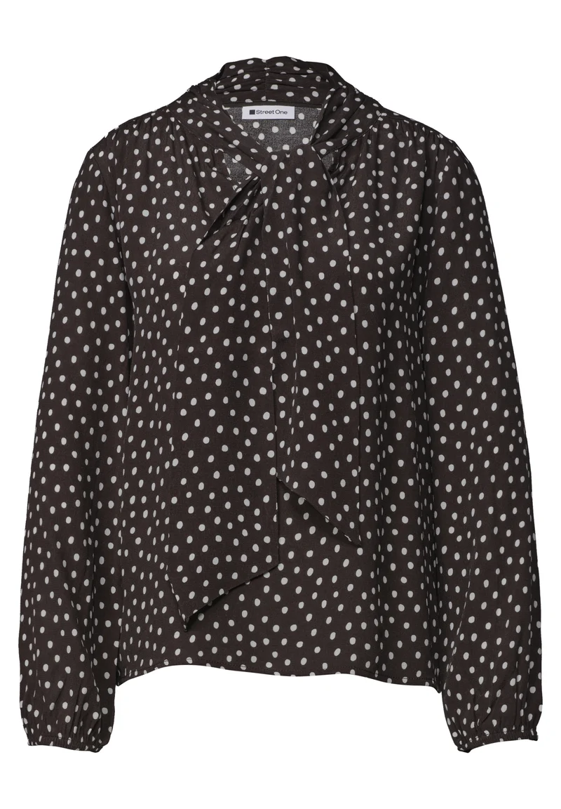 Printed blouse w tie detail, black coffee