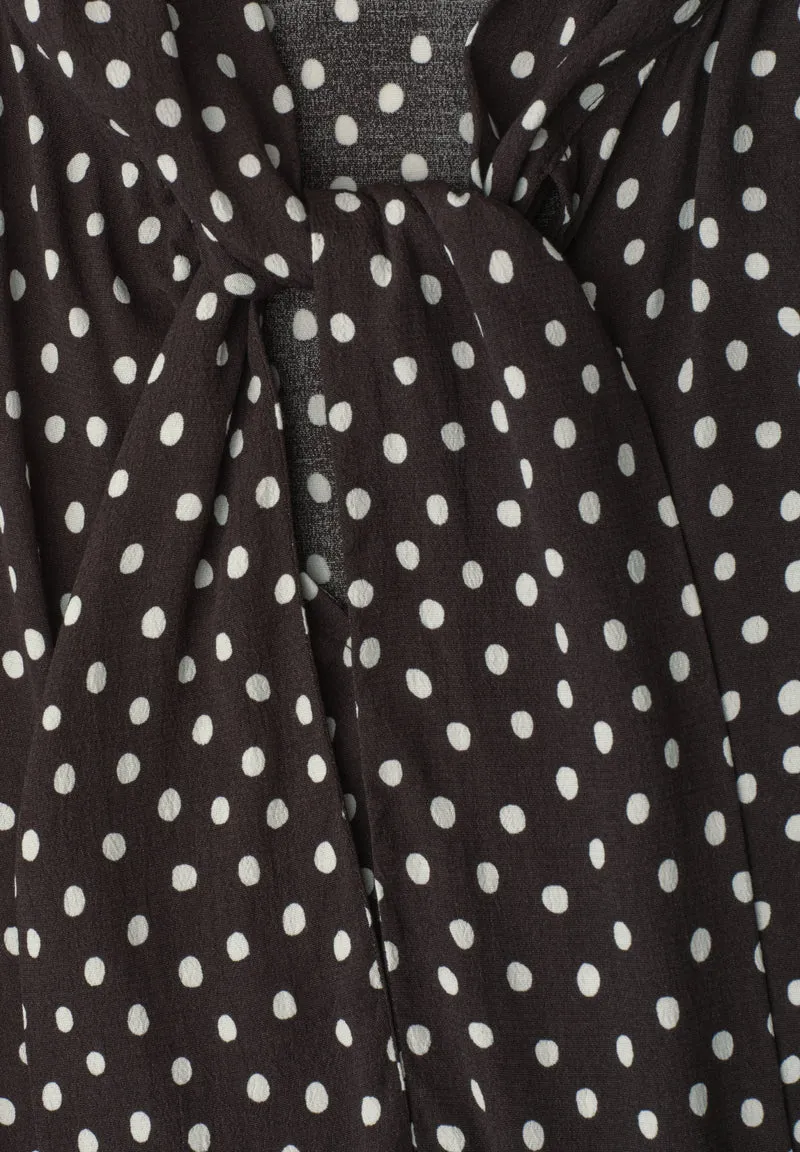 Printed blouse w tie detail, black coffee