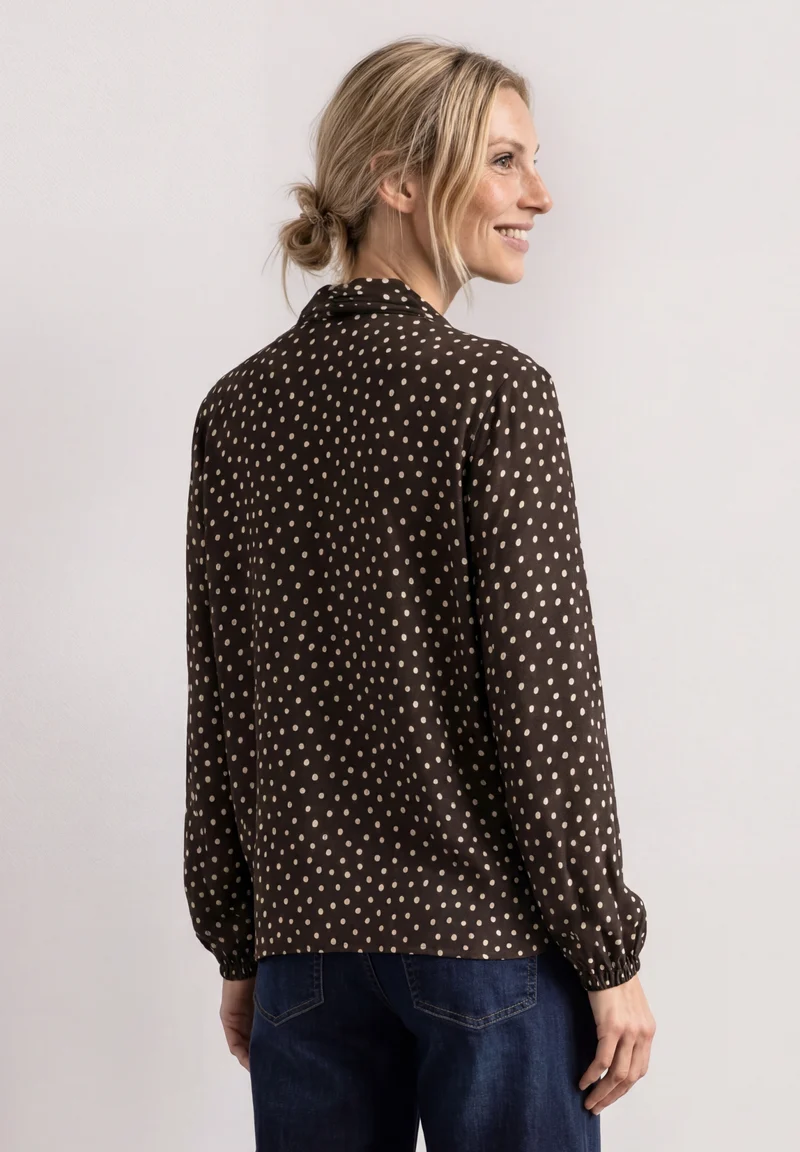 Printed blouse w tie detail, black coffee