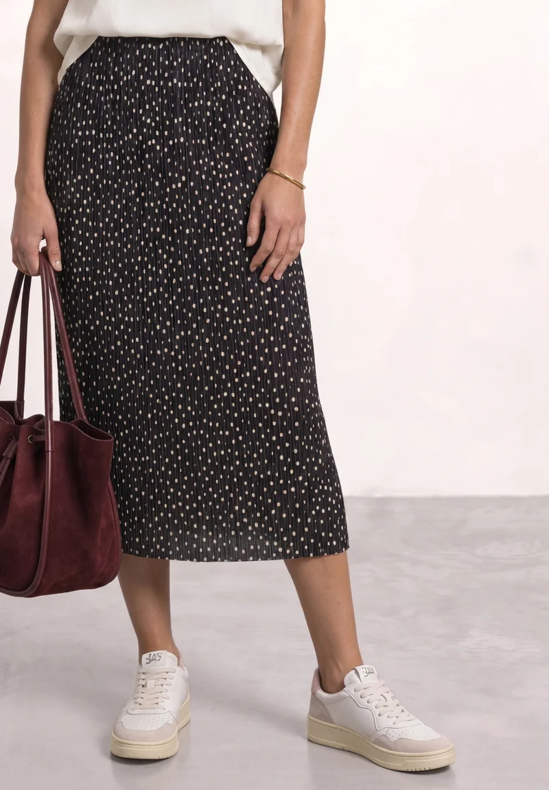 Mesh Plissee skirt_AOP, black coffee