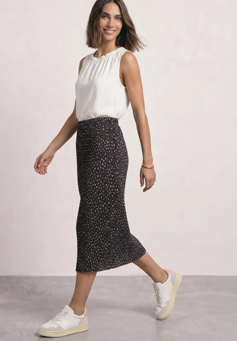 Mesh Plissee skirt_AOP, black coffee
