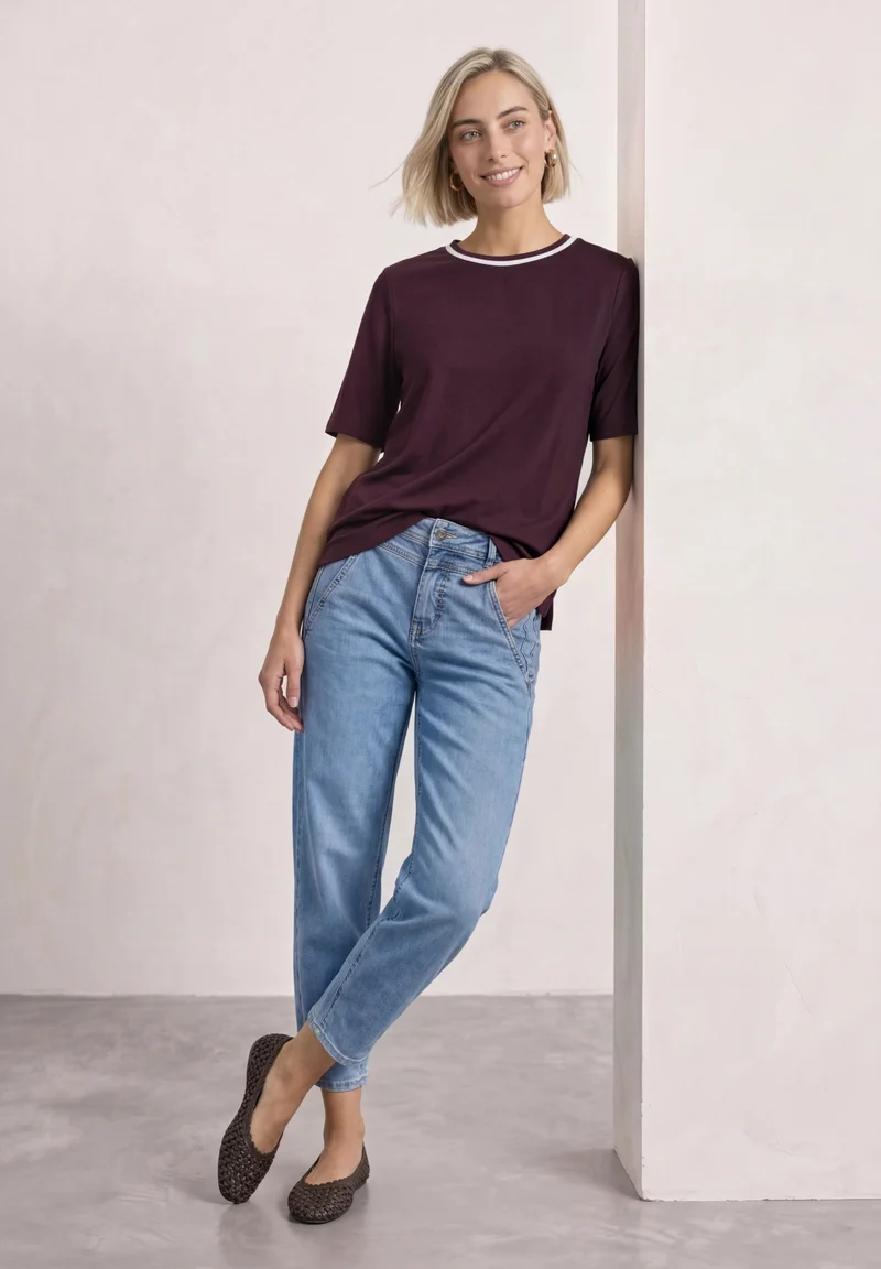 LTD QR shirt w.kick stripe col, rustic rouge