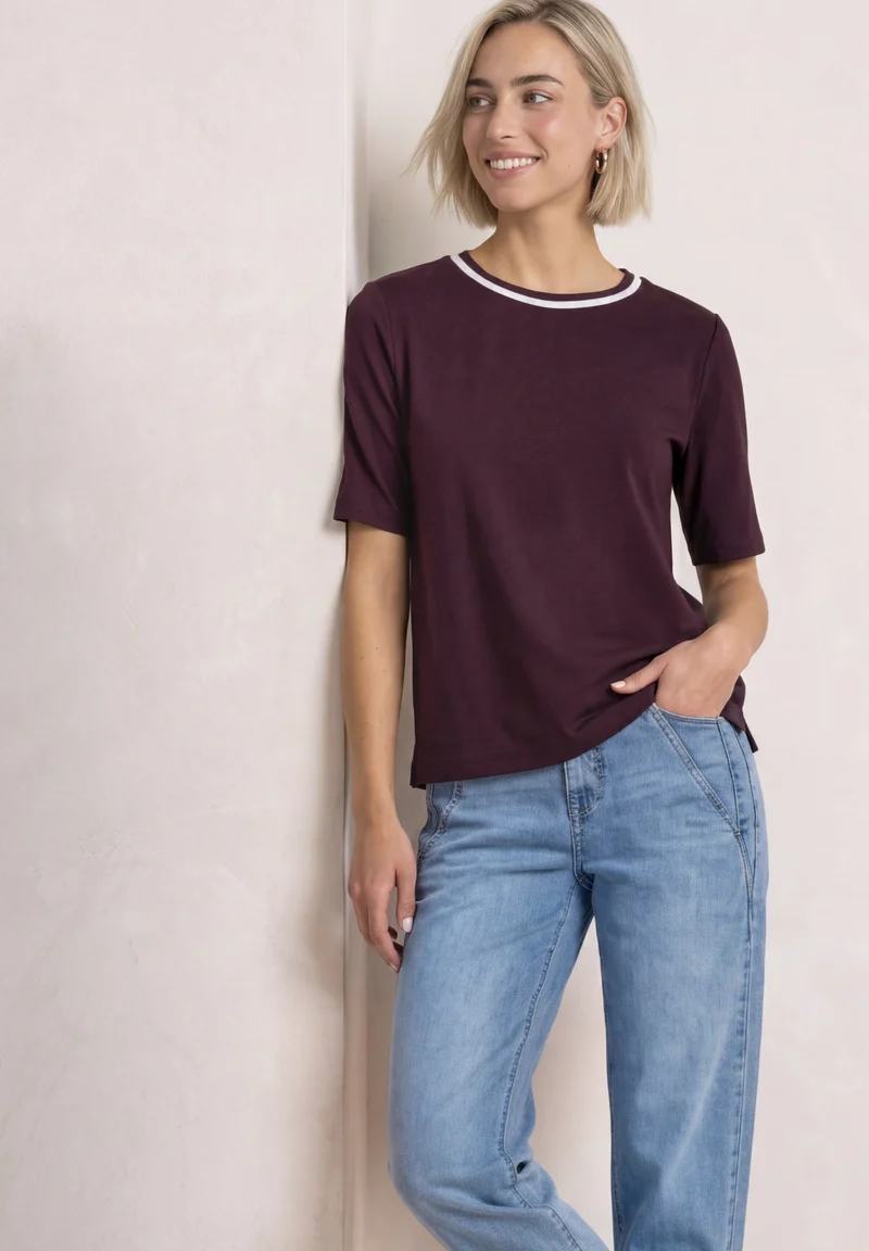 LTD QR shirt w.kick stripe col, rustic rouge