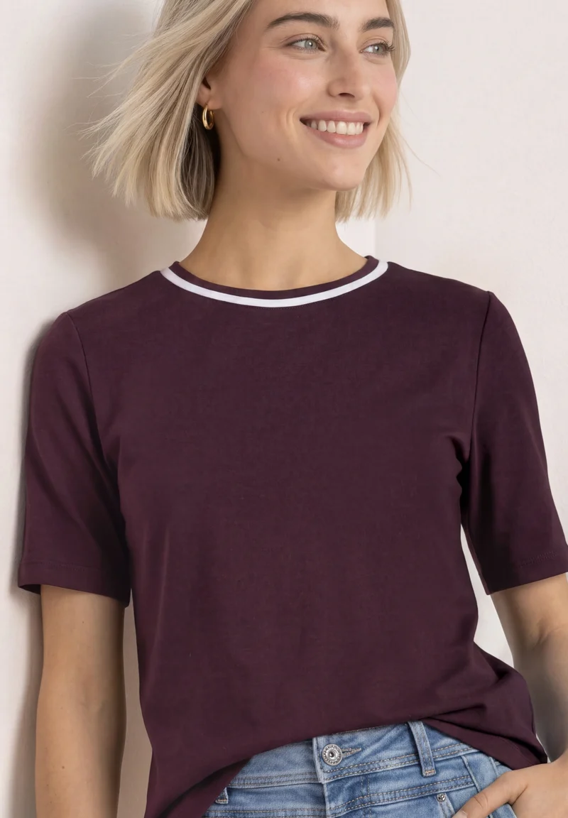 LTD QR shirt w.kick stripe col, rustic rouge