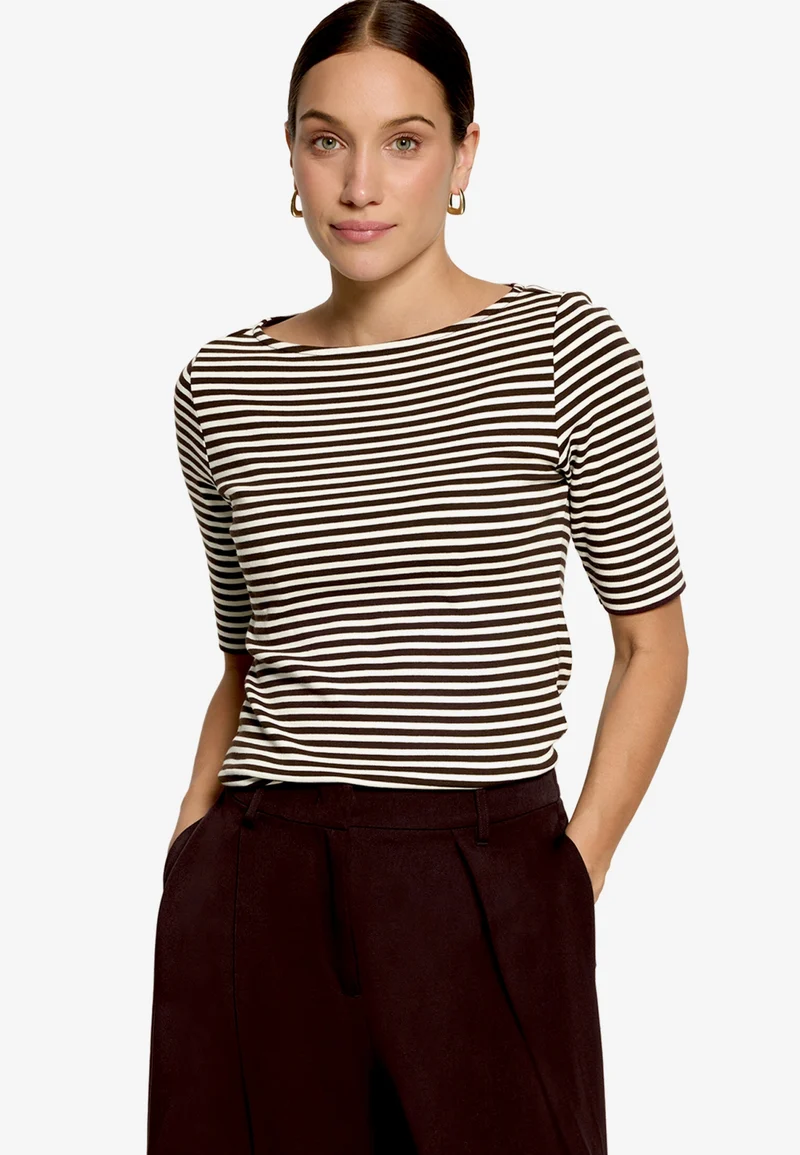 Shirt Kurz 1/2 Arm, Cream/Brown