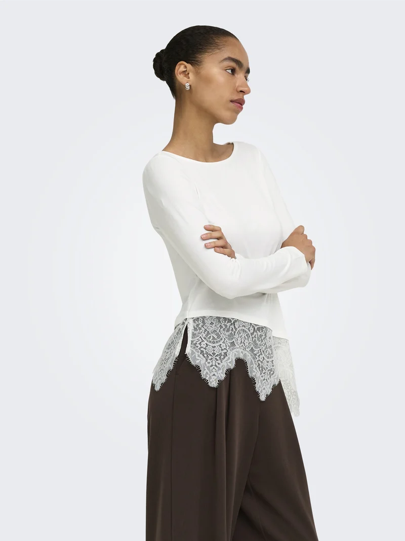 ONLLAILA LS LACE MIX TOP JRS, Cloud Dancer