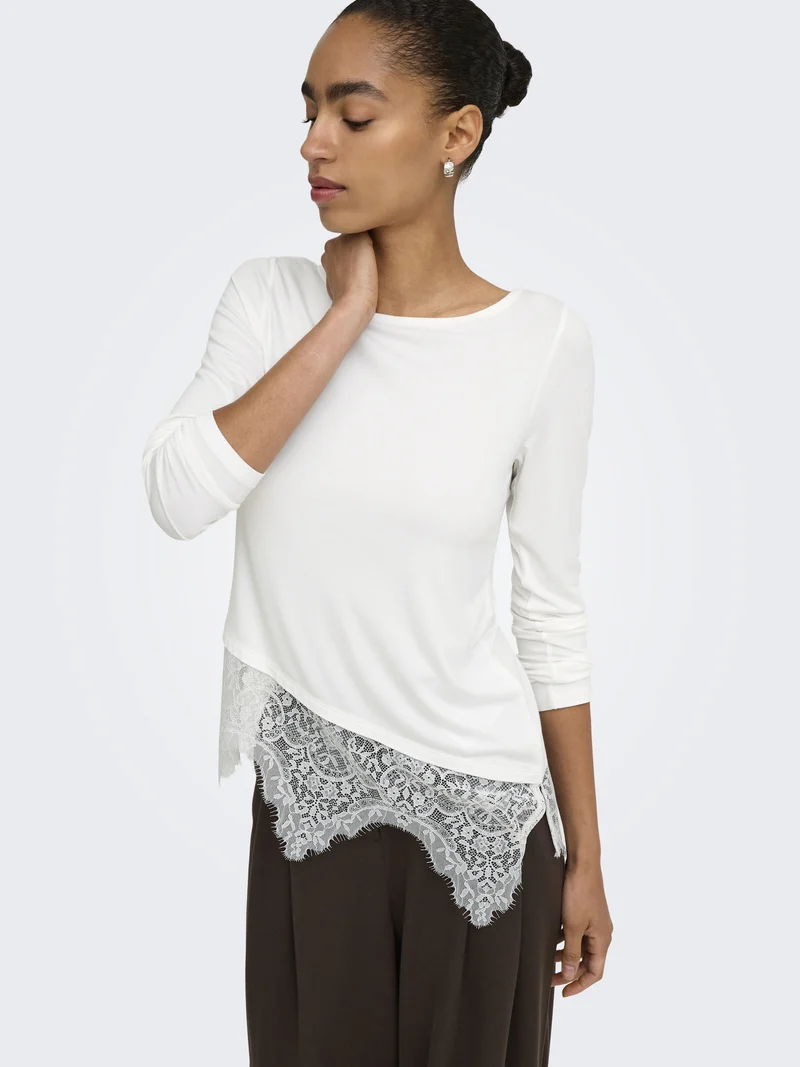 ONLLAILA LS LACE MIX TOP JRS, Cloud Dancer