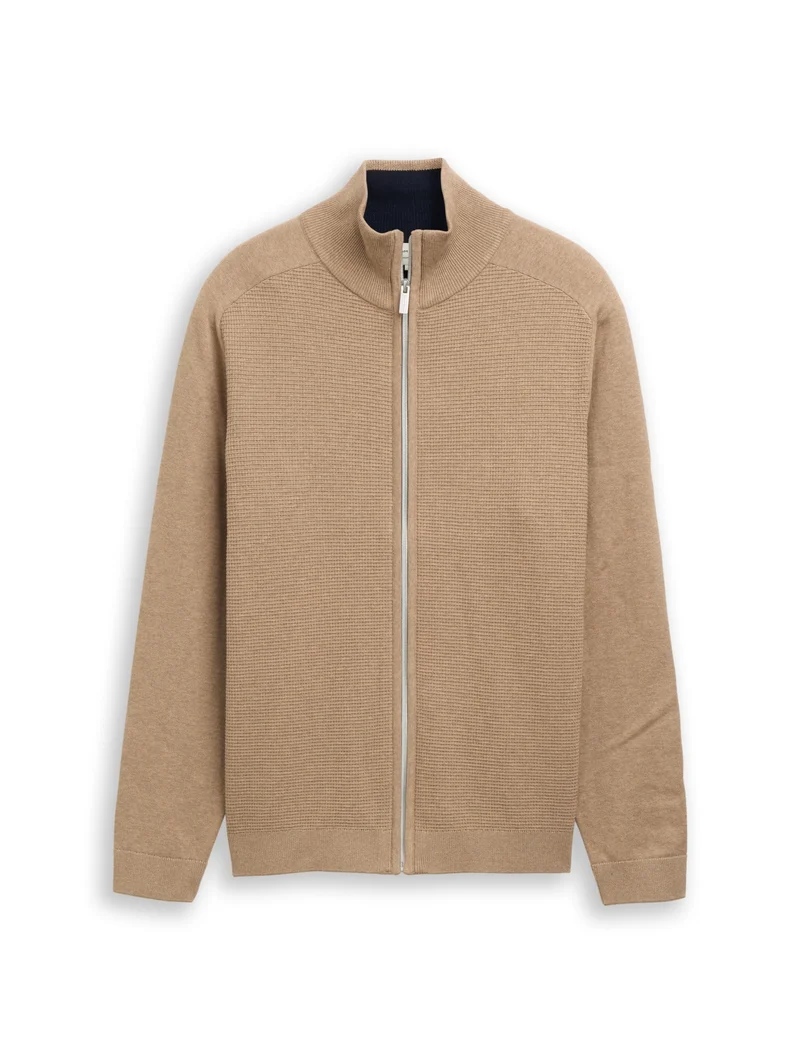 basic zip jacket knit, hazel brown melange