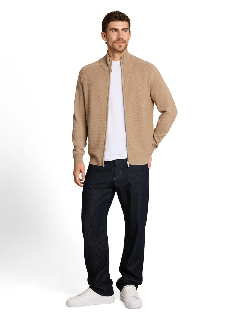 basic zip jacket knit, hazel brown melange