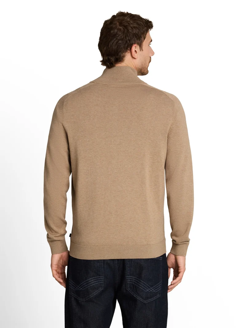 basic zip jacket knit, hazel brown melange