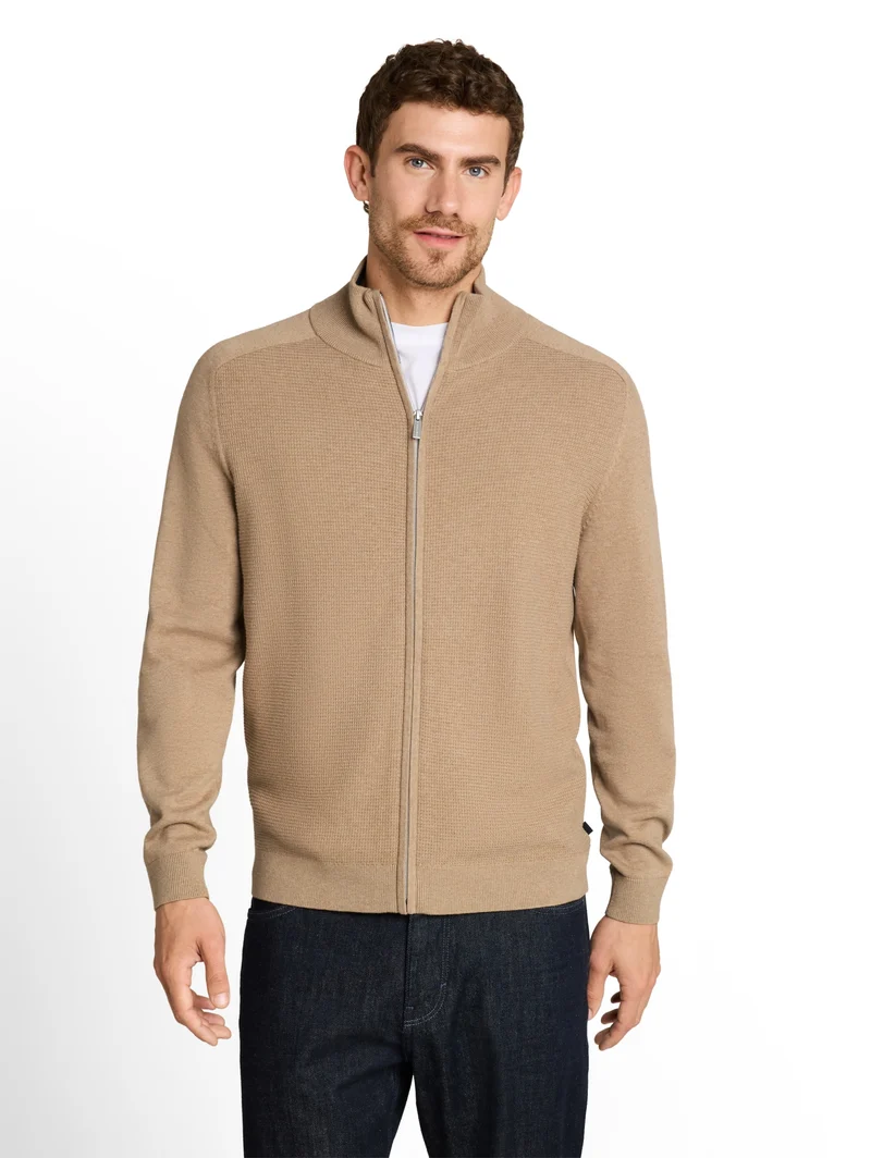 basic zip jacket knit, hazel brown melange