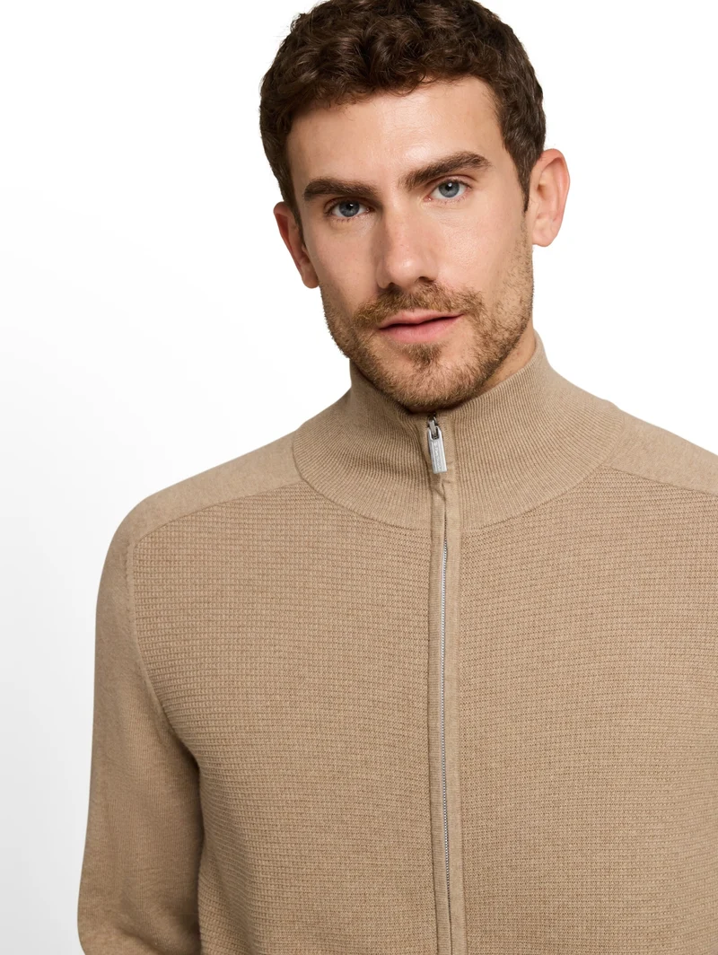 basic zip jacket knit, hazel brown melange
