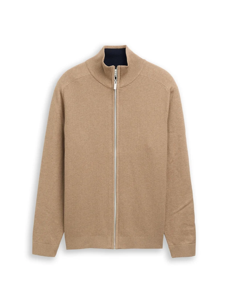 basic zip jacket knit, hazel brown melange