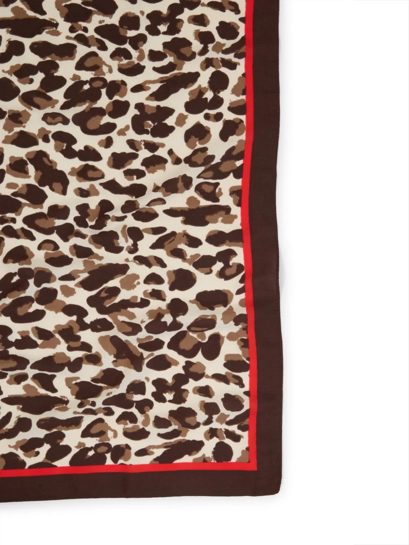 printed square scarf, beige brown leo design
