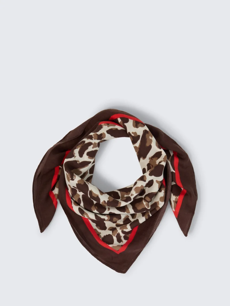 printed square scarf, beige brown leo design