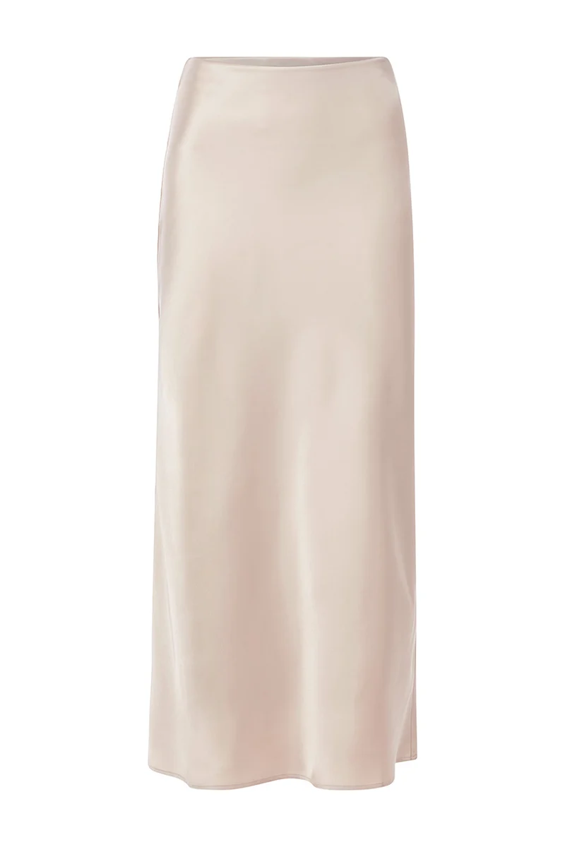Satin Midi Skirt, caffee latte