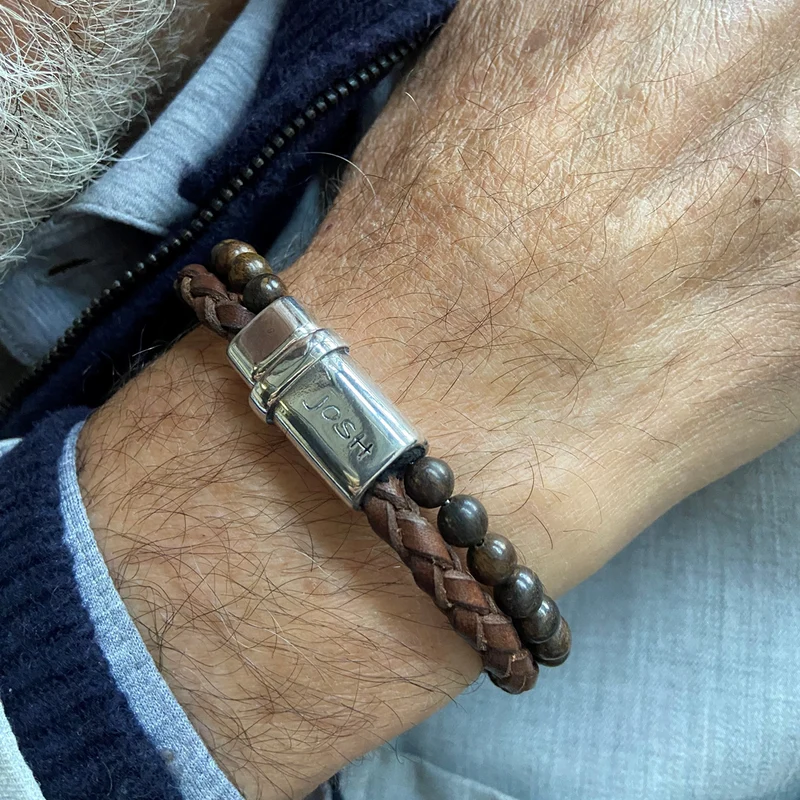 Josh Brown Leather Gemstone Bracelet 09338SL/BRWN/MED