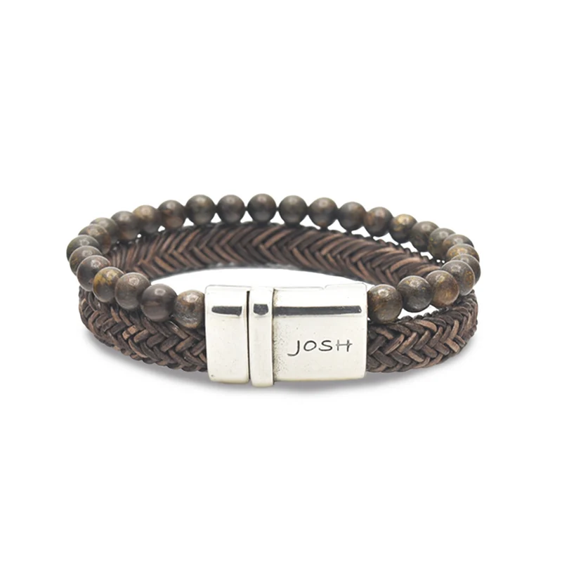 Josh Brown Natural Stone Bracelet 09333SL/BRWN/LRG