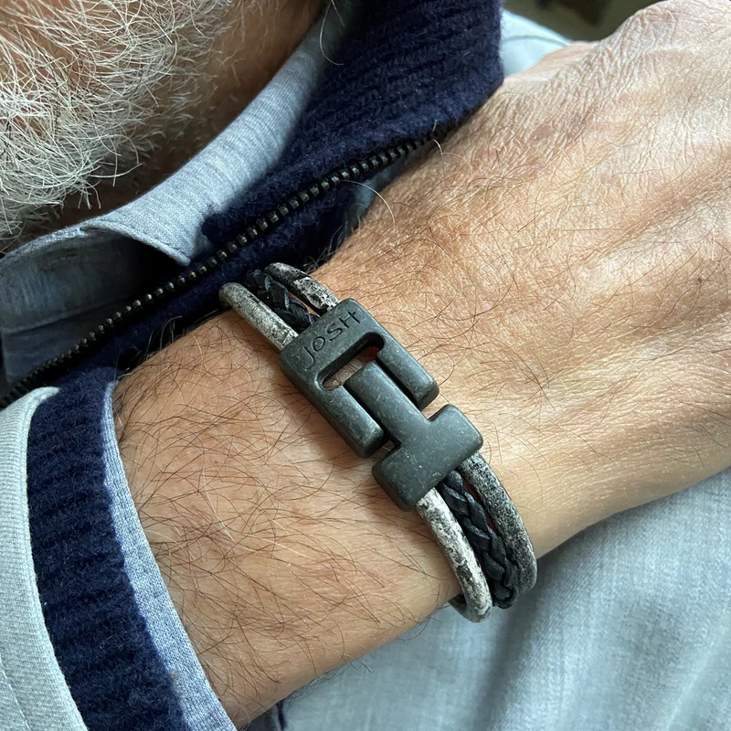 Josh Black Leather Bracelet 25045VB/BLCK/LRG
