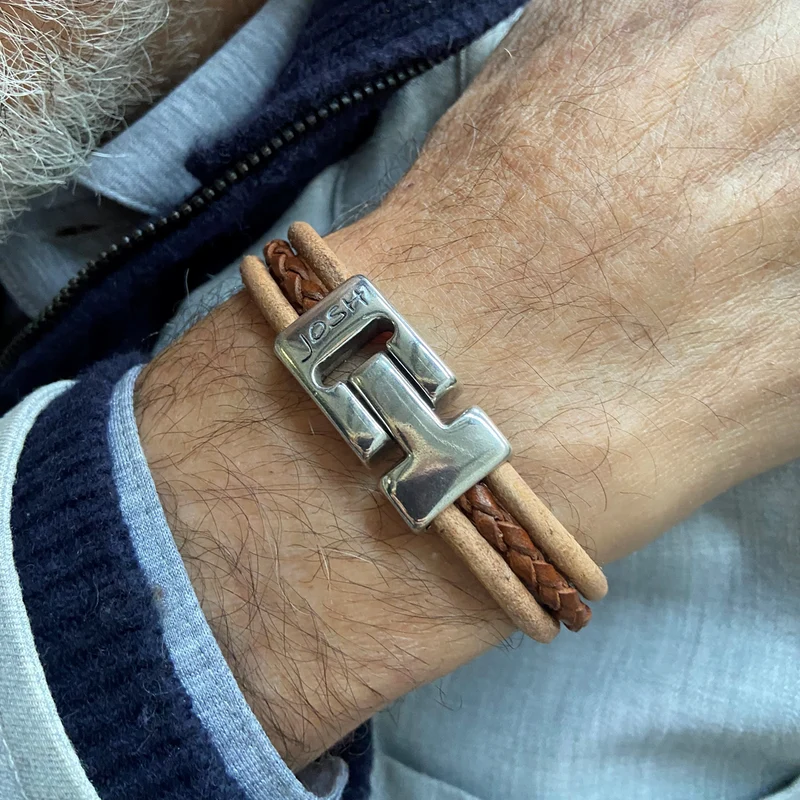 Josh Cognac Leather Bracelet 25045SL/CGNC/LRG