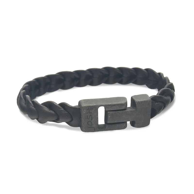 Josh Leather Black Bracelet 50046-BRA-VB/BLACK/L-1