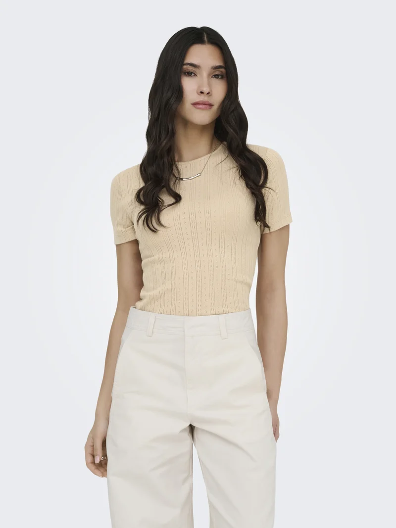 JDYSALSA MIA LIFE S/S O NECK TOP JR, Humus